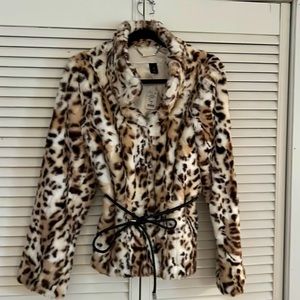 White House Black Market animal print faux fur jacket size small